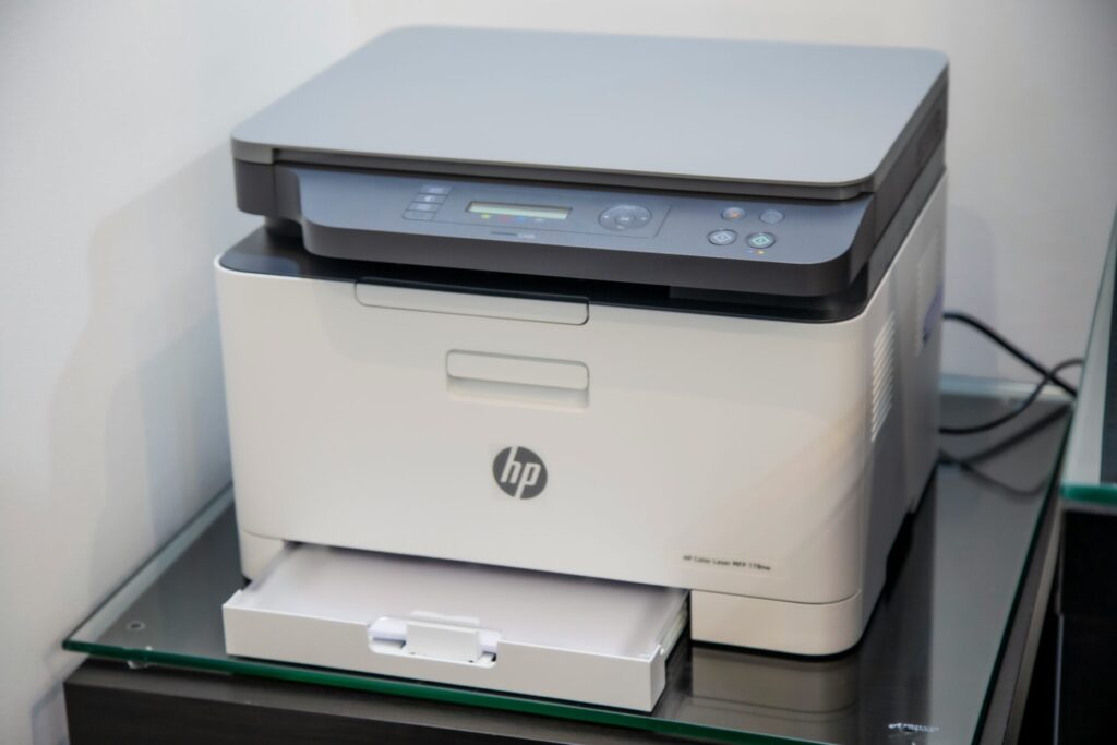 A white Hp printer