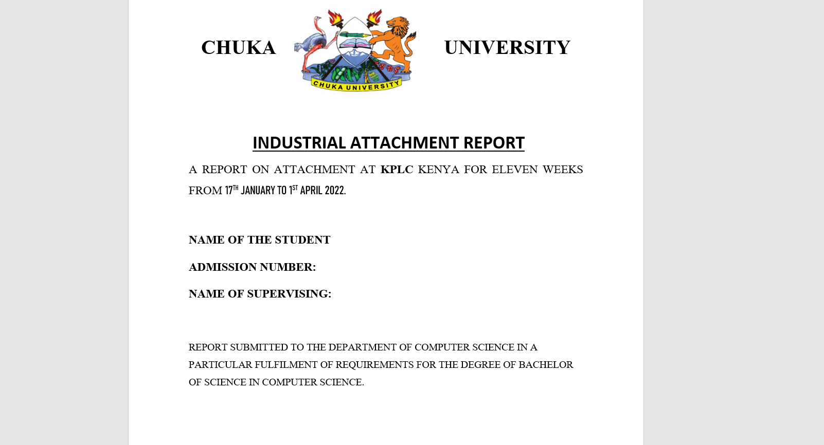 Affordable Industrial Attachment Report Writing in Kenya