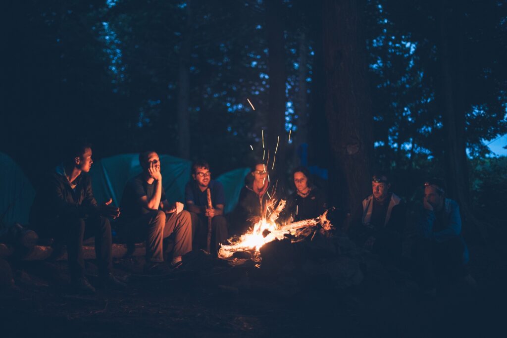 People camping at Njine Kabia Falls