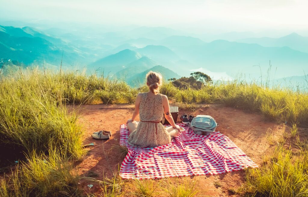 Picnic spot with mountain view