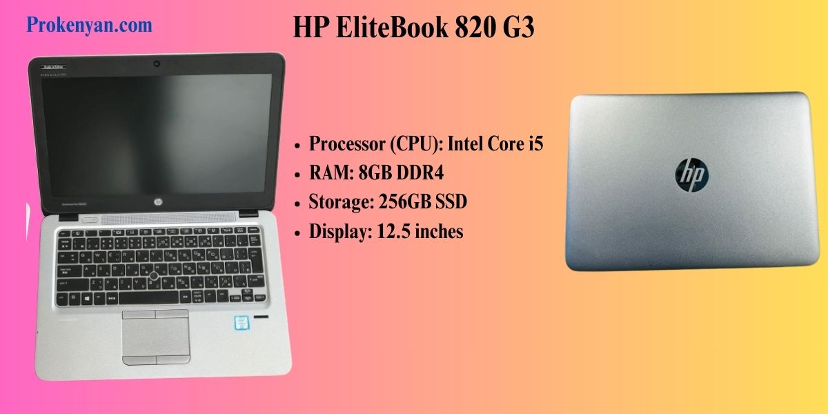 HP EliteBook 820 G3 laptop, Intel Core i5, 8GB RAM, 256GB SSD, 12.5-inch screen