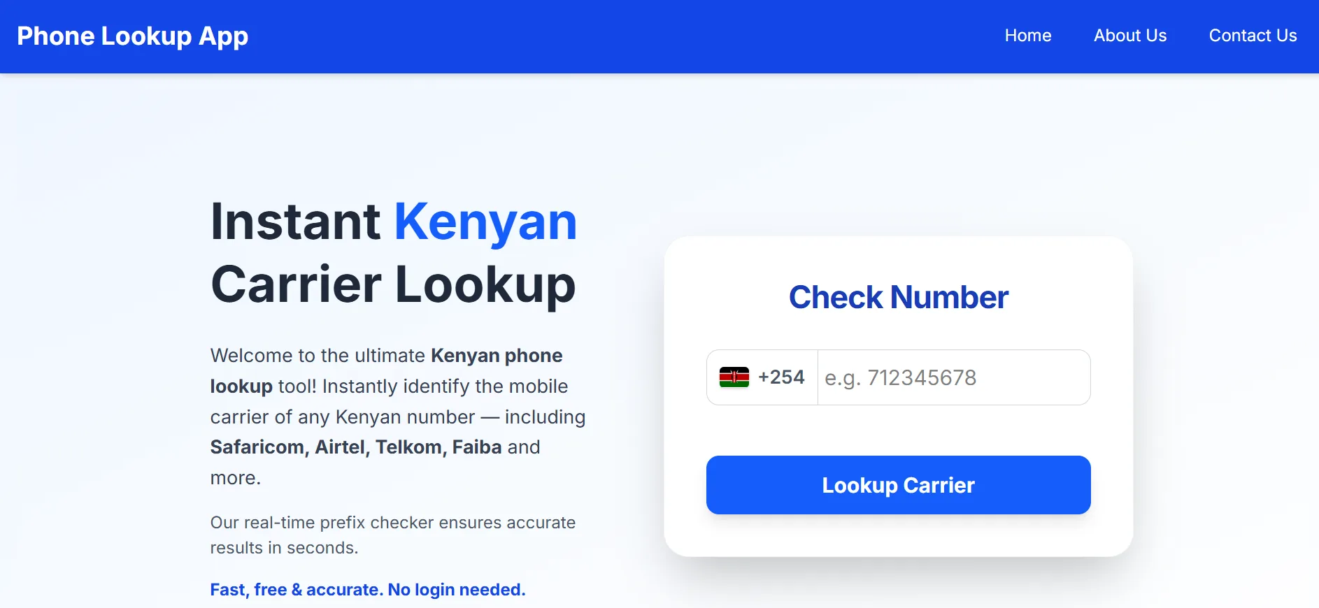 Kenyan Mobile Carrier Lookup Preview