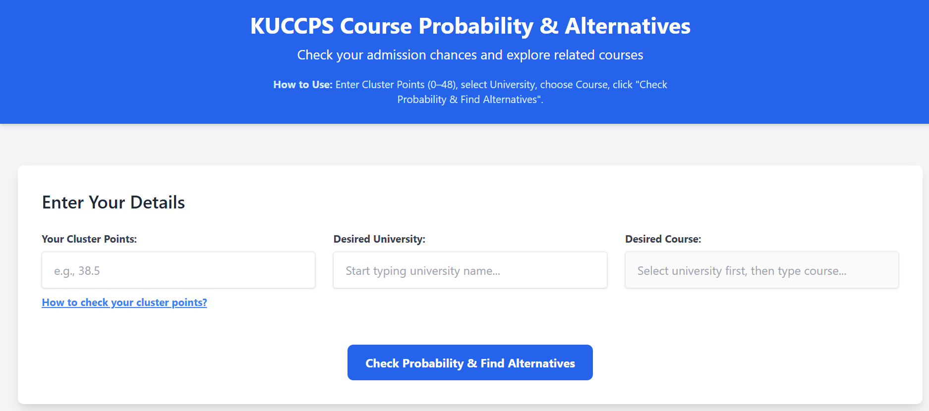 KUCCPS Course Probability & Alternatives